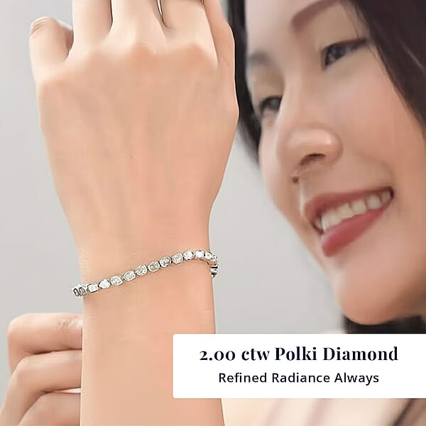 Polki Diamond 2.00 Ctw Tennis Bracelet In Platinum Over Sterling Silver Diamond Jewelry Gifts For Her Diamond Bracelet (6.50 In)