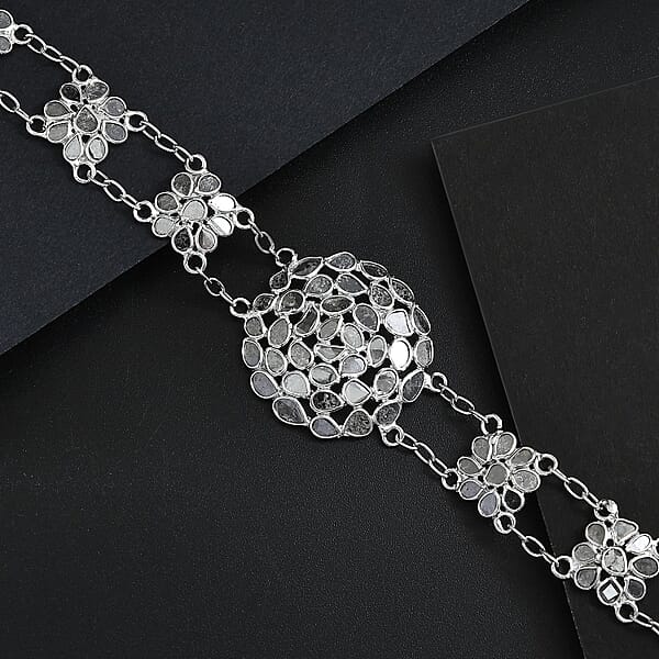 Polki Diamond 2.50 Ctw Royal Medallion Bracelet In Rhodium Over Sterling Silver (7.25 In)