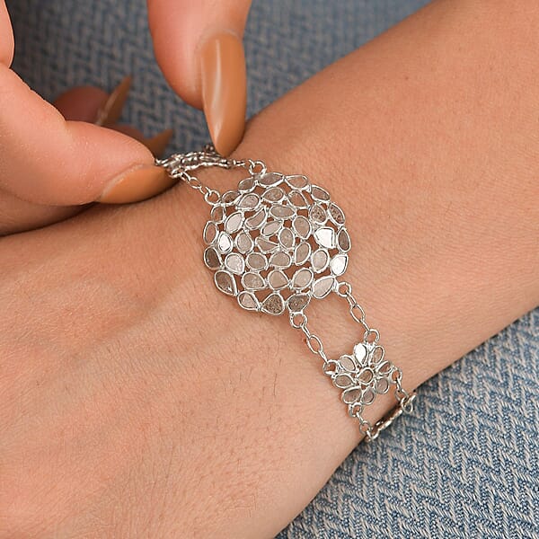 Polki Diamond 2.50 Ctw Royal Medallion Bracelet In Rhodium Over Sterling Silver (7.25 In)