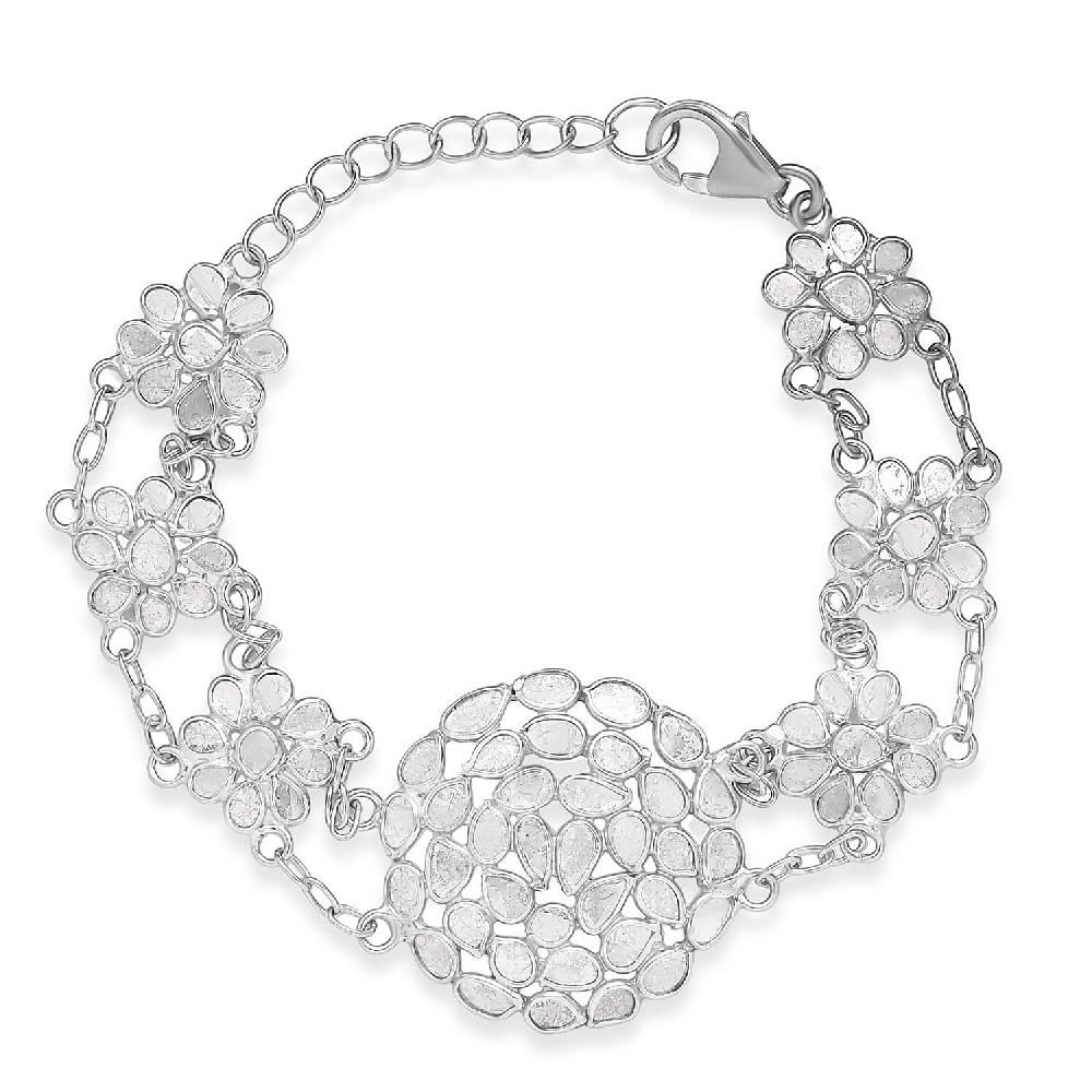 Polki Diamond 2.50 ctw Royal Medallion Bracelet in Rhodium Over Sterling Silver (7.25 In)