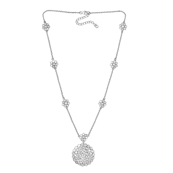 Polki Diamond 3.00 Ctw Royal Medallion Necklace In Rhodium Over Sterling Silver 20 Inches