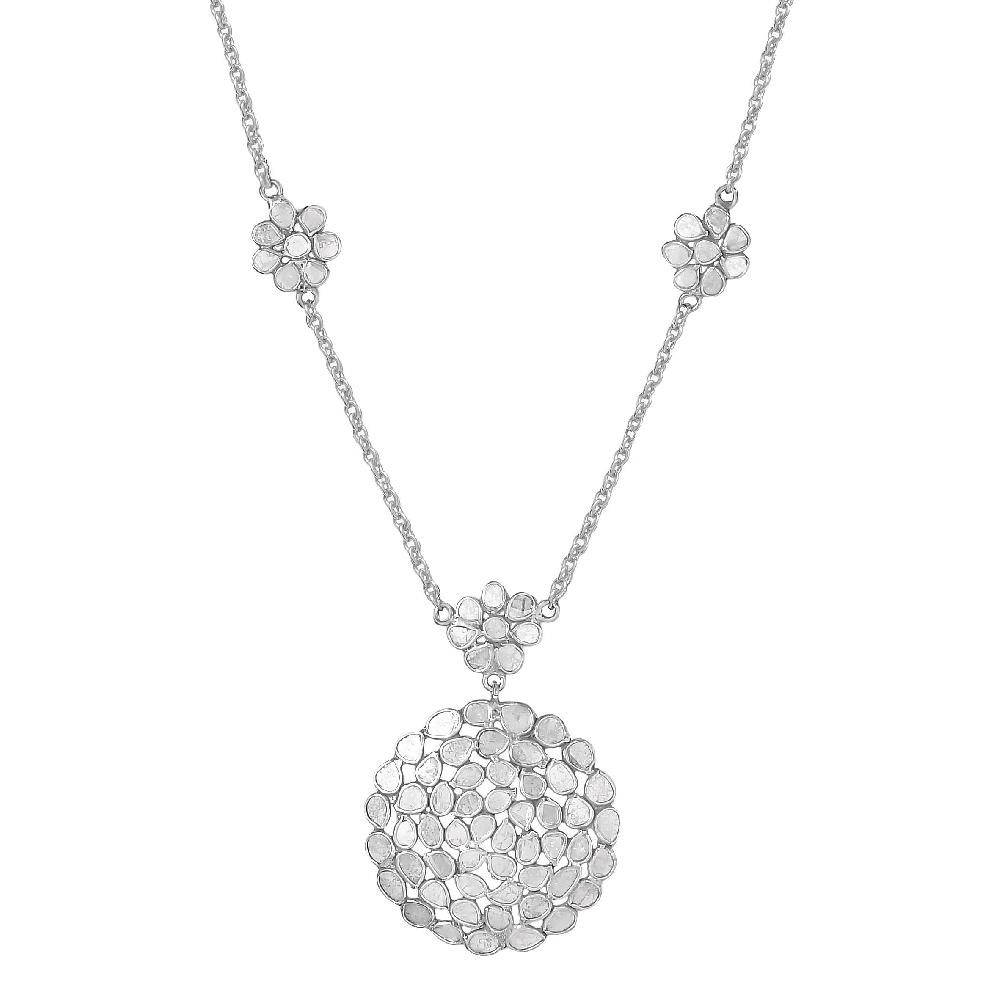 Polki Diamond 3.00 ctw Royal Medallion Necklace in Rhodium Over Sterling Silver 20 Inches
