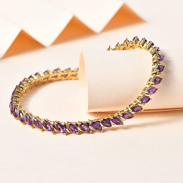 Premium African Amethyst Tennis Bracelet In Vermeil Yellow Gold Over Sterling Silver (8.00 In) 8.50 Ctw