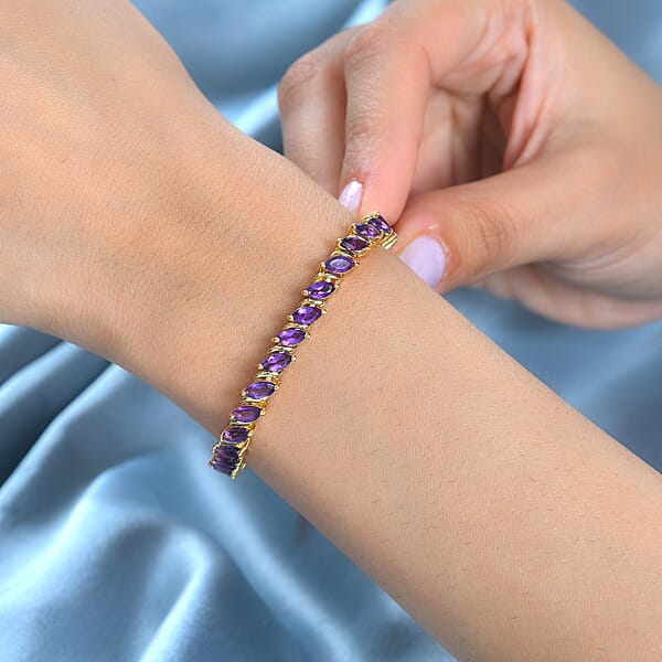 Premium African Amethyst Tennis Bracelet In Vermeil Yellow Gold Over Sterling Silver (8.00 In) 8.50 Ctw