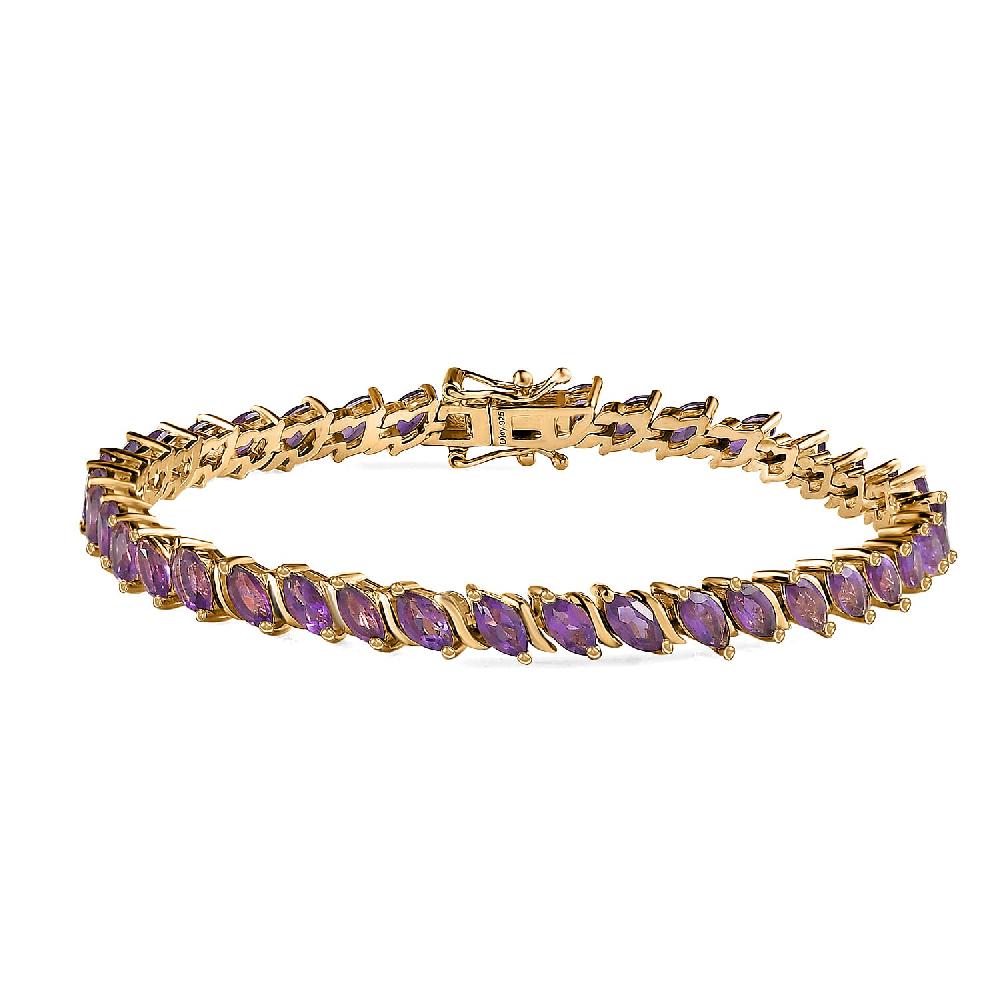 Premium African Amethyst Tennis Bracelet in Vermeil Yellow Gold Over Sterling Silver (8.00 In) 8.50 ctw