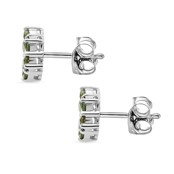 Premium Ambanja Demantoid Garnet And Luxuriant Lab Grown Diamond G-H SI 1.00 Ctw Natures Bloom Studs Earrings In Rhodium Over Sterling Silver