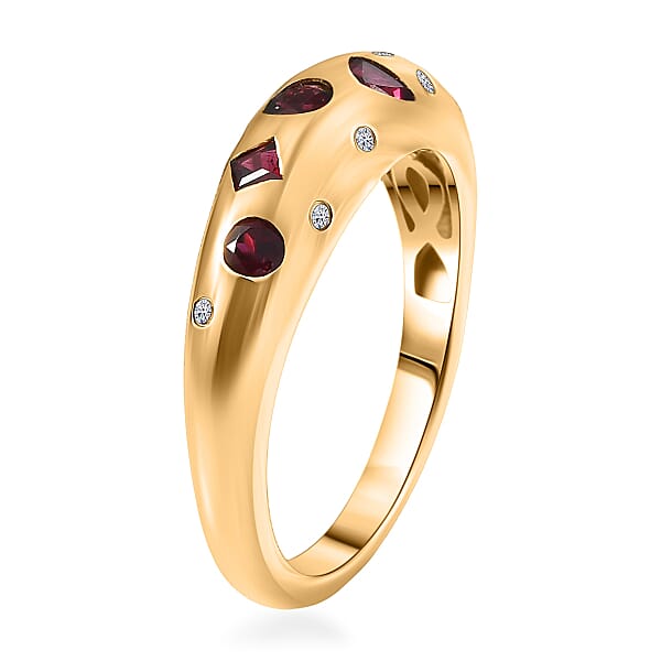 Premium Anthill Garnet And Luxuriant Lab Grown Diamond G-H SI 0.65 Ctw Mosaic Ring In 18K Vermeil Yellow Gold Over Sterling Silver (Del. In 5-7 Days)