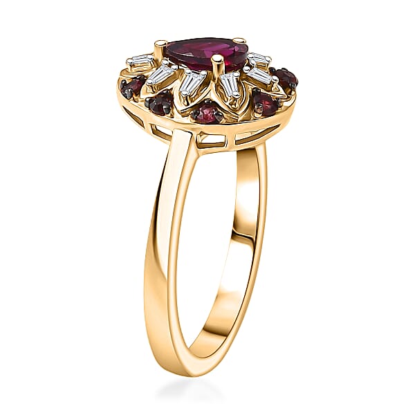 Premium Anthill Garnet And Luxuriant Lab Grown Diamond G-H SI 0.75 Ctw Bloom Ring In 18K Vermeil Yellow Gold Over Sterling Silver (Del. In 5-7 Days)