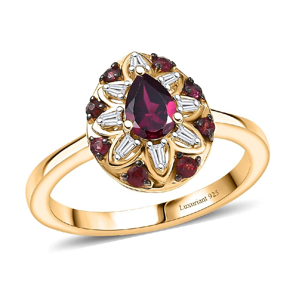 Premium Anthill Garnet and Luxuriant Lab Grown Diamond G-H SI 0.75 ctw Bloom Ring in 18K Vermeil Yellow Gold Over Sterling Silver (Del. in 5-7 Days)