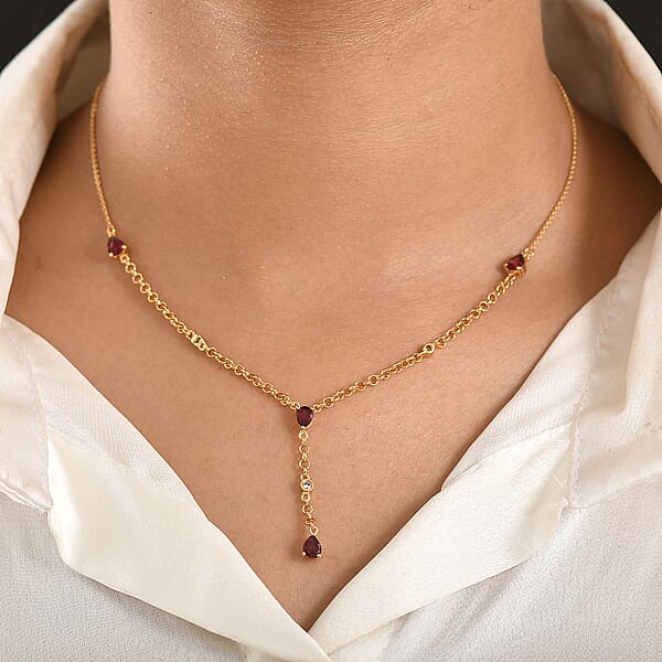 Premium Anthill Garnet And Luxuriant Lab Grown Diamond G-H SI 1.50 Ctw Flowing Vine Necklace In 18K Vermeil Yellow Gold Over Sterling Silver 18-20 Inches