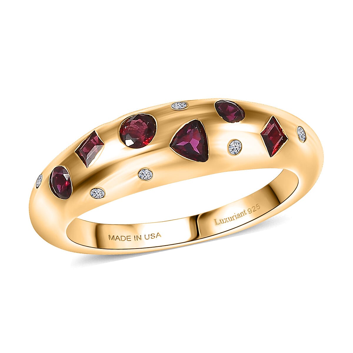 Premium Anthill Garnet and Luxuriant Lab Grown Diamond G-H SI 0.65 ctw Mosaic Ring in 18K Vermeil Yellow Gold Over Sterling Silver (Del. in 5-7 Days)