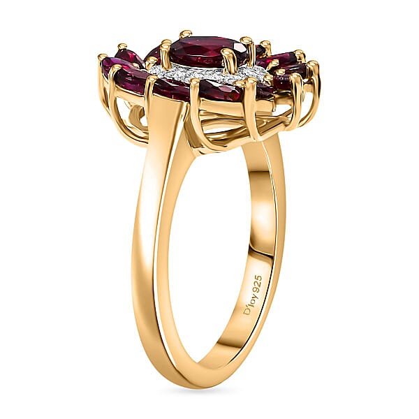 Premium Anthill Garnet And Moissanite 2.00 Ctw Blossom Halo Ring In 18K Vermeil Yellow Gold Over Sterling Silver