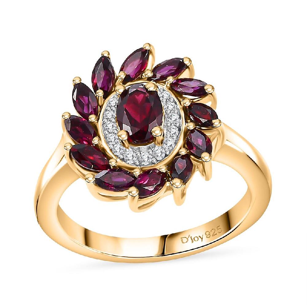 Premium Anthill Garnet and Moissanite 2.00 ctw Blossom Halo Ring in 18K Vermeil Yellow Gold Over Sterling Silver