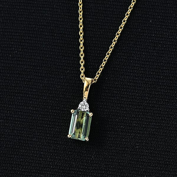 Premium Arquiana Mint Tourmaline And Luxuriant Lab Grown Diamond G-H SI 0.65 Ctw Blush Majesty Pendant Necklace In 18K Vermeil Yellow Gold Over Sterling Silver 20 Inches
