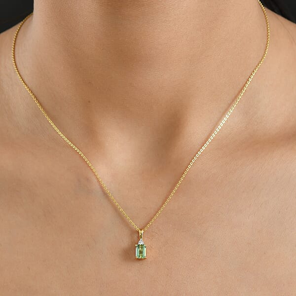 Premium Arquiana Mint Tourmaline And Luxuriant Lab Grown Diamond G-H SI 0.65 Ctw Blush Majesty Pendant Necklace In 18K Vermeil Yellow Gold Over Sterling Silver 20 Inches