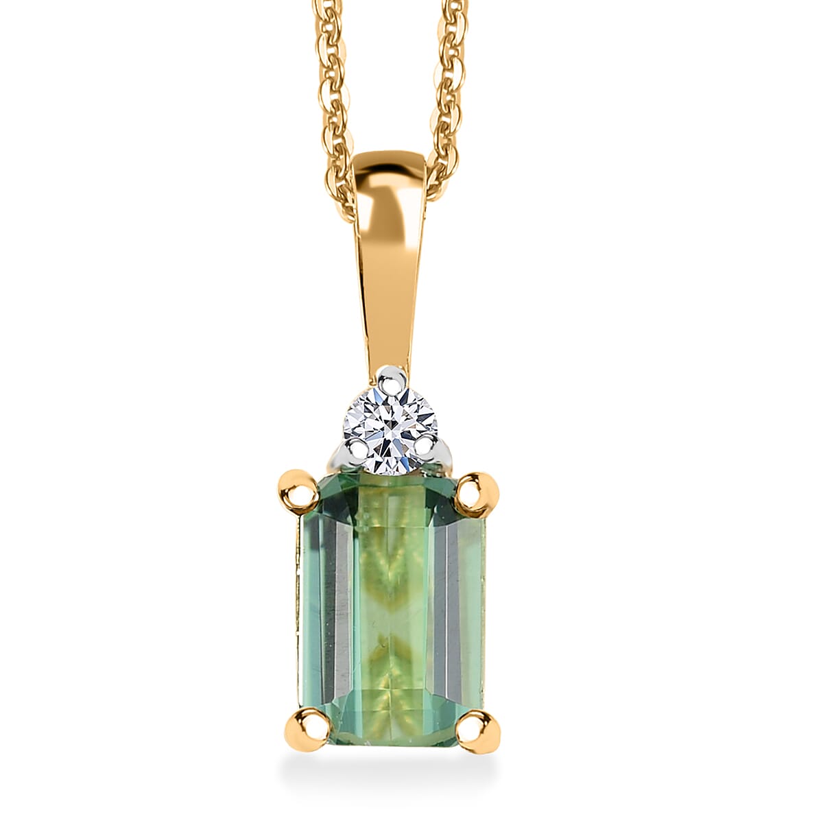 Premium Arquiana Mint Tourmaline and Luxuriant Lab Grown Diamond G-H SI 0.65 ctw Blush Majesty Pendant Necklace in 18K Vermeil Yellow Gold Over Sterling Silver 20 Inches