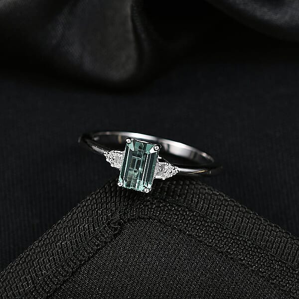 Premium Arquiana Mint Tourmaline Luxuriant Lab Grown Diamond (G-H SI) Blush Majesty Ring In Rhodium Over Sterling Silver 1.20 Ctw