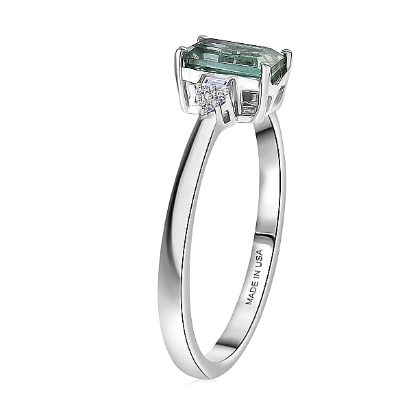 Premium Arquiana Mint Tourmaline Luxuriant Lab Grown Diamond (G-H SI) Blush Majesty Ring In Rhodium Over Sterling Silver 1.20 Ctw