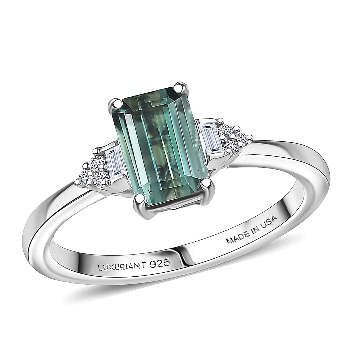 Premium Arquiana Mint Tourmaline Luxuriant Lab Grown Diamond (G-H SI) Blush Majesty Ring in Rhodium Over Sterling Silver 1.20 ctw
