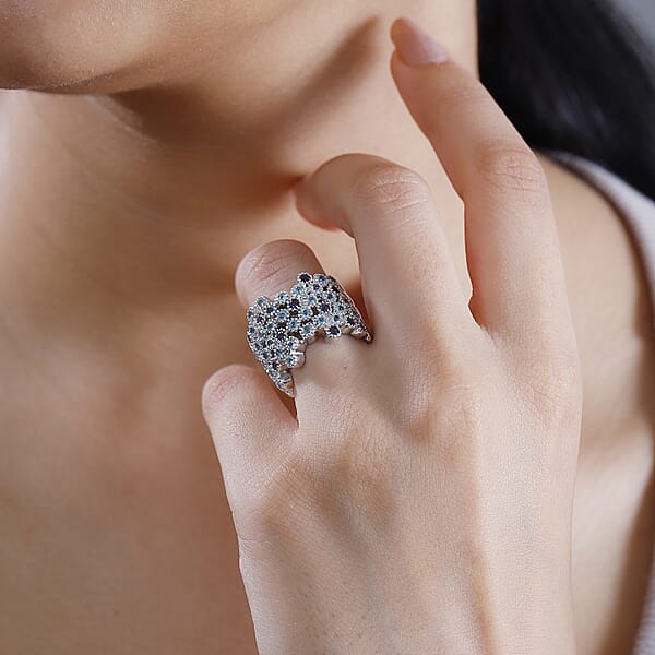 Premium Betroka Blue Apatite And Catalina Iolite 2.00 Ctw Starry Mosaic Ring In Rhodium Over Sterling Silver
