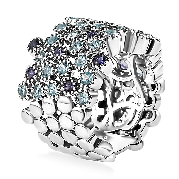 Premium Betroka Blue Apatite And Catalina Iolite 2.00 Ctw Starry Mosaic Ring In Rhodium Over Sterling Silver