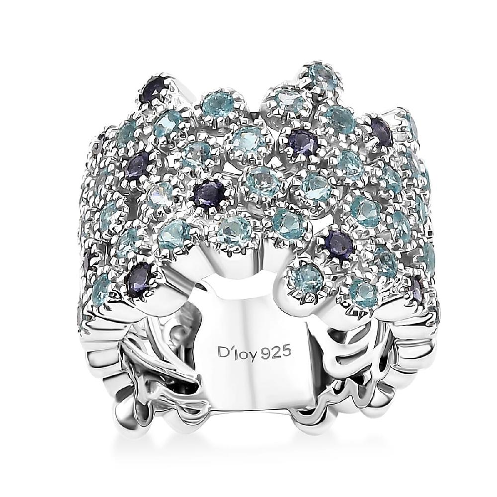 Premium Betroka Blue Apatite and Catalina Iolite 2.00 ctw Starry Mosaic Ring in Rhodium Over Sterling Silver