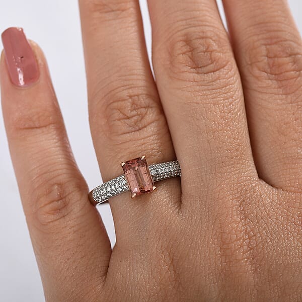 Premium Blush Tourmaline And E-F VS Luxuriant Lab Grown Diamond 2.00 Ctw Crownlight Ring In 10K White And Rose Gold