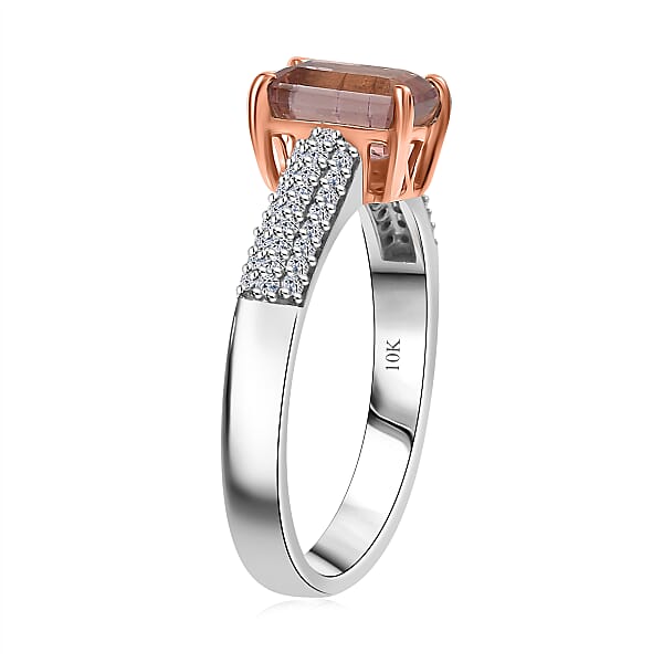 Premium Blush Tourmaline And E-F VS Luxuriant Lab Grown Diamond 2.00 Ctw Crownlight Ring In 10K White And Rose Gold