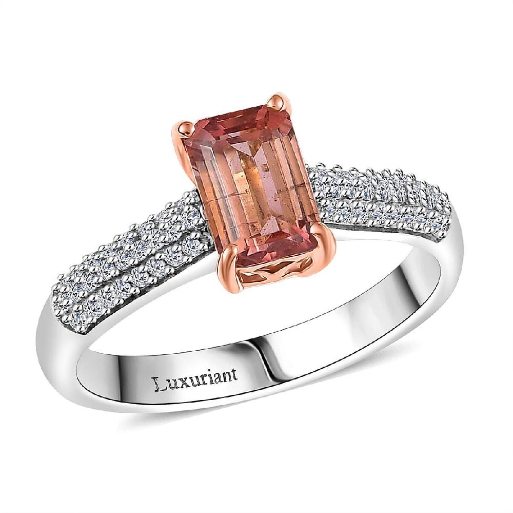 Premium Blush Tourmaline and E-F VS Luxuriant Lab Grown Diamond 2.00 ctw Crownlight Ring in 10K White and Rose Gold