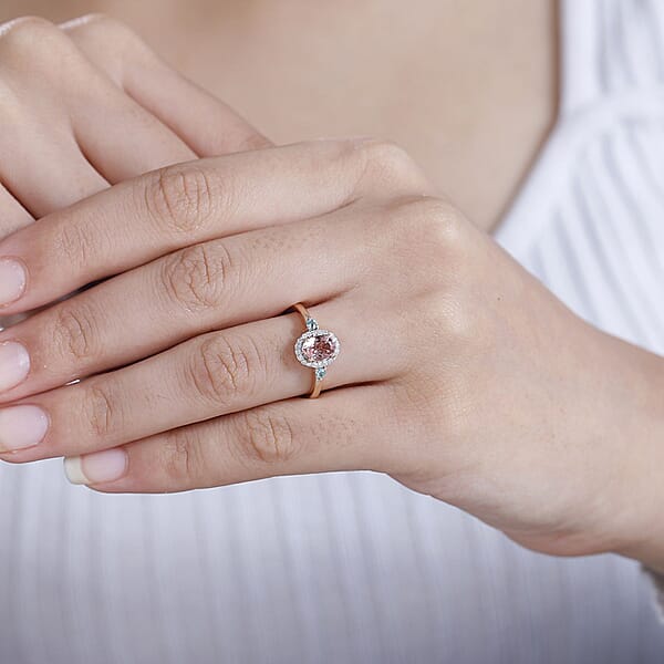 Premium Blush Tourmaline And Lagoon Tourmaline G-H I2 Diamond 1.00 Ctw Ring In 10K Rose Gold