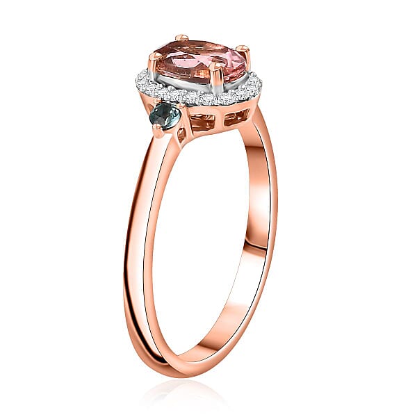 Premium Blush Tourmaline And Lagoon Tourmaline G-H I2 Diamond 1.00 Ctw Ring In 10K Rose Gold