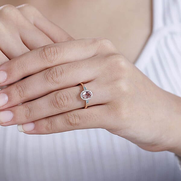 Premium Blush Tourmaline And Lagoon Tourmaline G-H I2 Diamond 1.00 Ctw Ring In 10K Rose Gold
