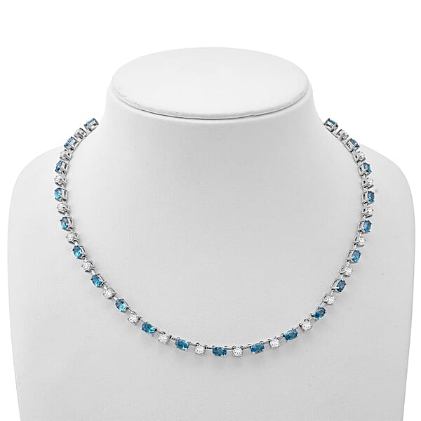 Premium Cambodian Blue Zircon And Moissanite 29.70 Ctw Necklace In Rhodium Over Sterling Silver 18 Inches
