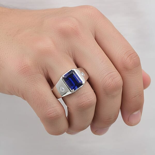 Premium Catalina Iolite And Luxuriant Lab Grown Diamond G-H SI 2.00 Ctw Men's Ring In Rhodium Over Sterling Silver