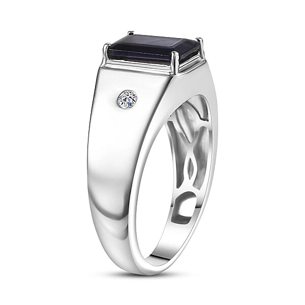 Premium Catalina Iolite And Luxuriant Lab Grown Diamond G-H SI 2.00 Ctw Men's Ring In Rhodium Over Sterling Silver