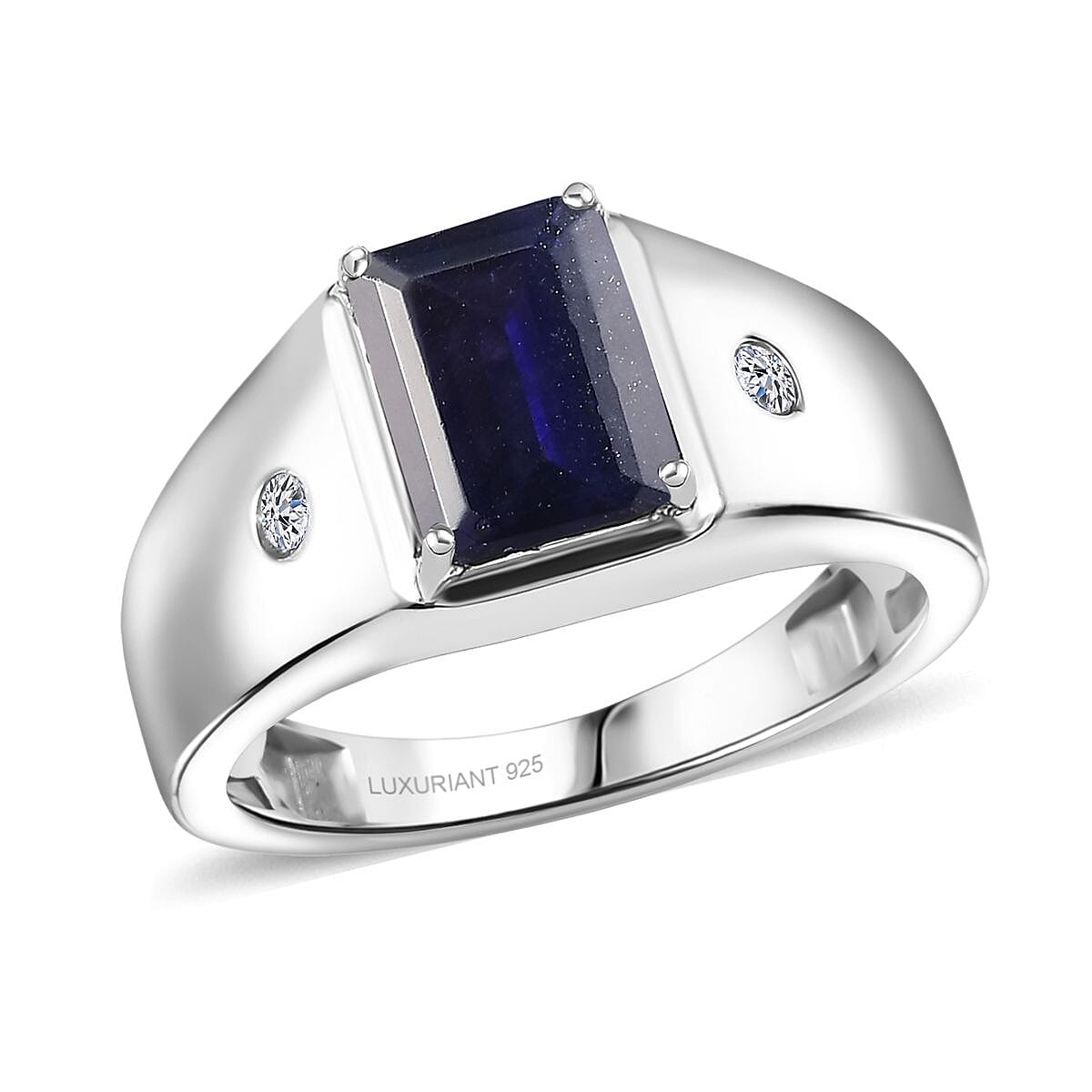 Premium Catalina Iolite and Luxuriant Lab Grown Diamond G-H SI 2.00 ctw Men's Ring in Rhodium Over Sterling Silver