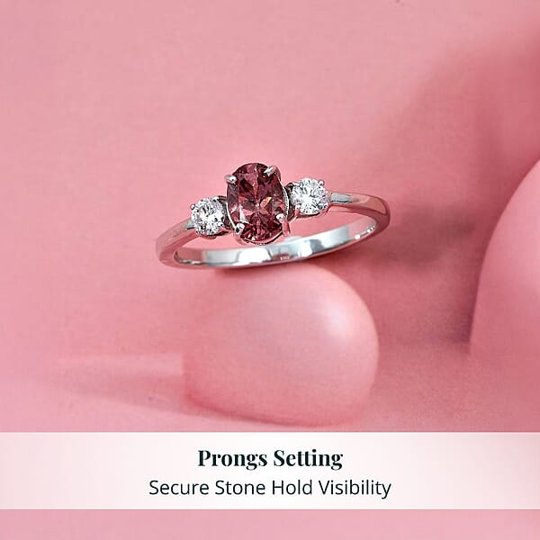 Premium Color Change Garnet And G-H SI Luxuriant Lab Grown Diamond 1.20 Ctw Ring In Rhodium Over Sterling Silver