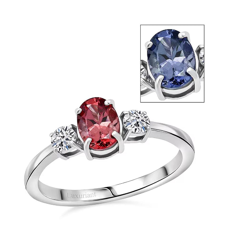 Premium Color Change Garnet and G-H SI Luxuriant Lab Grown Diamond 1.20 ctw Ring in Rhodium Over Sterling Silver