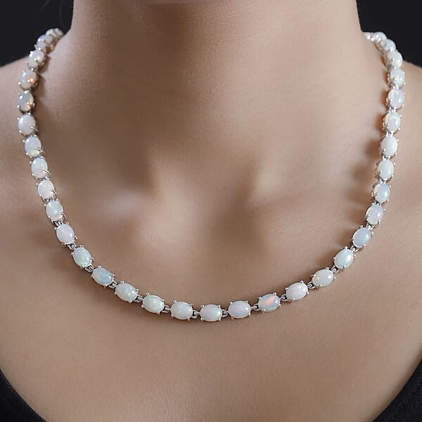 Premium Ethiopian Welo Opal 39.20 Ctw Link Necklace In Rhodium Over Sterling Silver 18 Inches