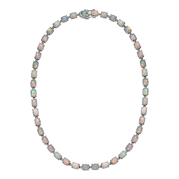 Premium Ethiopian Welo Opal 39.20 Ctw Link Necklace In Rhodium Over Sterling Silver 18 Inches
