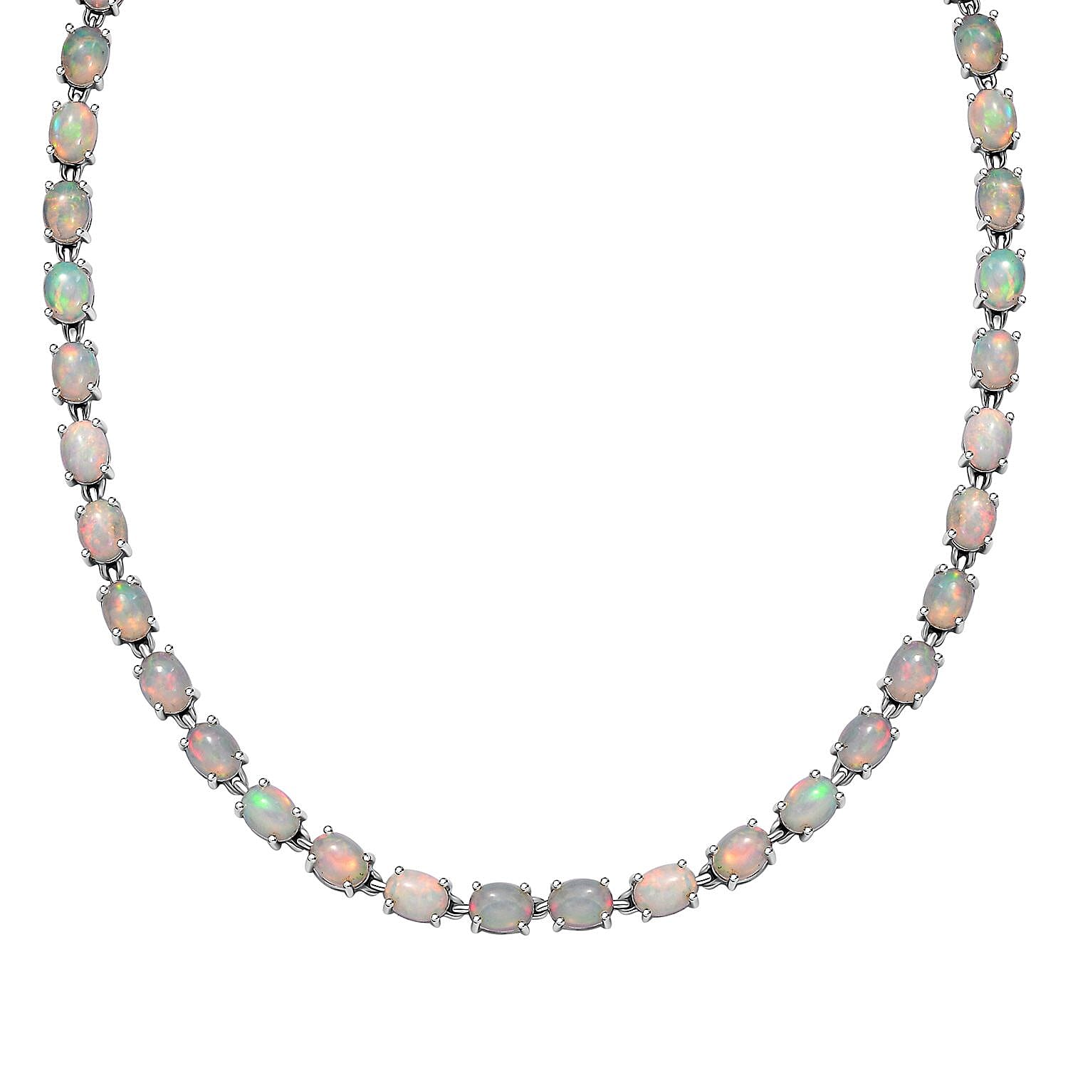 Premium Ethiopian Welo Opal 39.20 ctw Link Necklace in Rhodium Over Sterling Silver 18 Inches