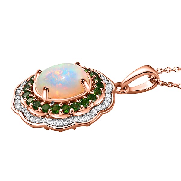 Premium Ethiopian Welo Opal And Multi Gemstone 4.90 Ctw Pendant In 18K Vermeil Rose Gold Over Sterling Silver (Del. In 10-12 Days)