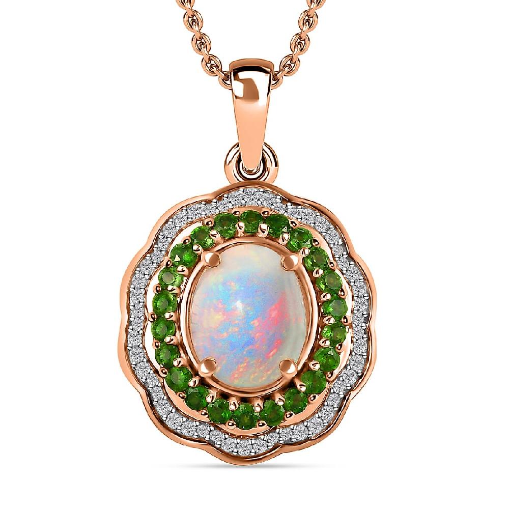 Premium Ethiopian Welo Opal and Multi Gemstone 4.90 ctw Pendant in 18K Vermeil Rose Gold Over Sterling Silver (Del. in 10-12 Days)