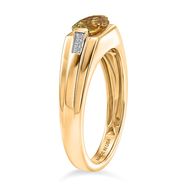 Premium Golden Apatite And Luxuriant Lab Grown Diamond G-H SI 1.30 Ctw Men's Ring In 18K Vermeil Yellow Gold Over Sterling Silver