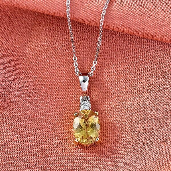 Premium Golden Apatite And Luxuriant Lab Grown Diamond G-H SI 2.10 Ctw Golden Focus Pendant Necklace In 18K Vermeil YG And Rhodium Over Sterling Silver 20 Inches