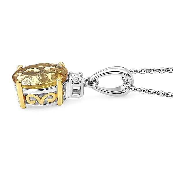 Premium Golden Apatite And Luxuriant Lab Grown Diamond G-H SI 2.10 Ctw Golden Focus Pendant Necklace In 18K Vermeil YG And Rhodium Over Sterling Silver 20 Inches