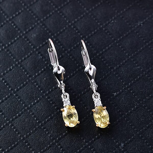 Premium Golden Apatite And Luxuriant Lab Grown Diamond G-H SI 0.90 Ctw Golden Focus Earrings In 18K Vermeil YG And Rhodium Over Sterling Silver