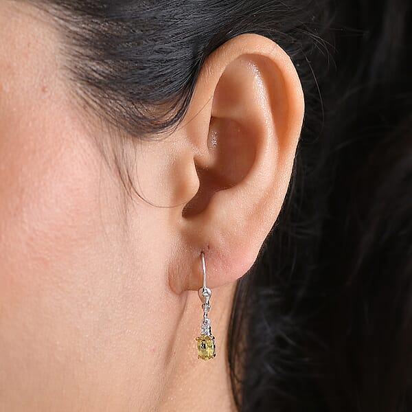 Premium Golden Apatite And Luxuriant Lab Grown Diamond G-H SI 0.90 Ctw Golden Focus Earrings In 18K Vermeil YG And Rhodium Over Sterling Silver