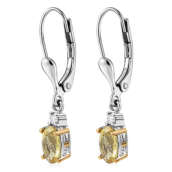 Premium Golden Apatite And Luxuriant Lab Grown Diamond G-H SI 0.90 Ctw Golden Focus Earrings In 18K Vermeil YG And Rhodium Over Sterling Silver