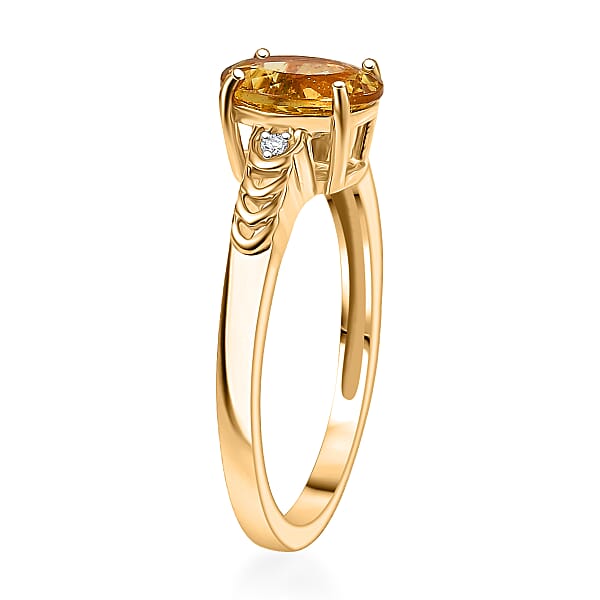Premium Golden Apatite And Luxuriant Lab Grown Diamond G-H SI 1.25 Ctw Golden Wave Ring In 18K Yellow Gold Over Sterling Silver